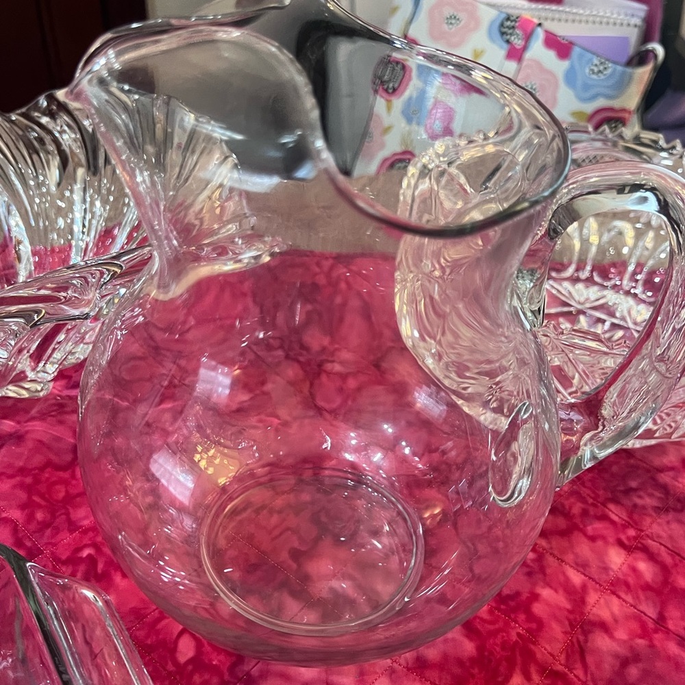 Crystal and glass beverage pitchers